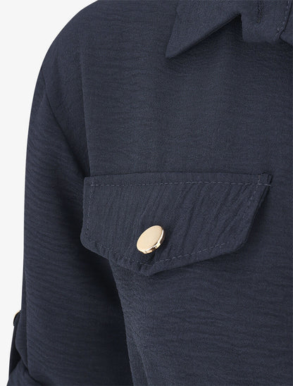 Robe mi-longue unie élastiquée - Marine - 3