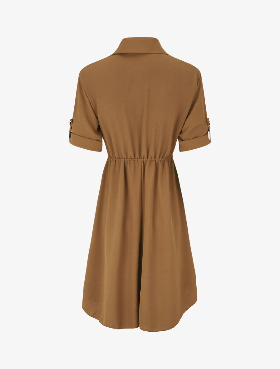 Robe mi-longue unie élastiquée - Camel - 2