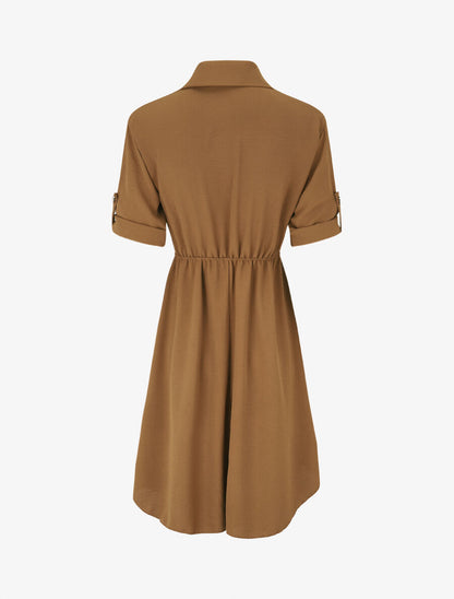 Robe mi-longue unie élastiquée - Camel - 2