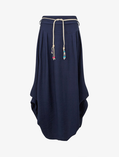 Lange uitlopende rok met hoge taille - Donkerblauw