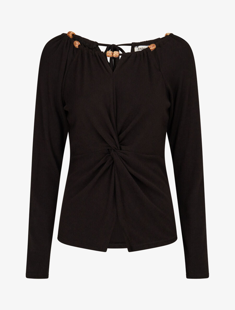 Pull fin à nœud et liens à nouer - Noir - 1