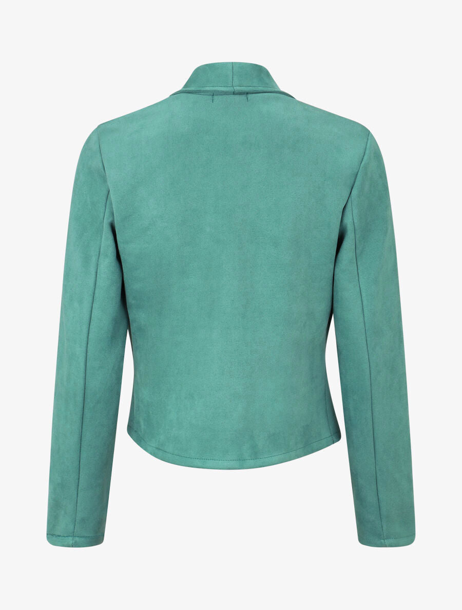 Veste en suédine à col châle - Turquoise - 2