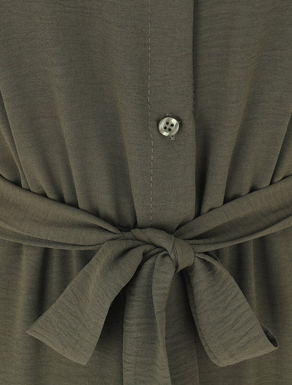 Combinaison droite sans manches style chemise - Kaki - 3