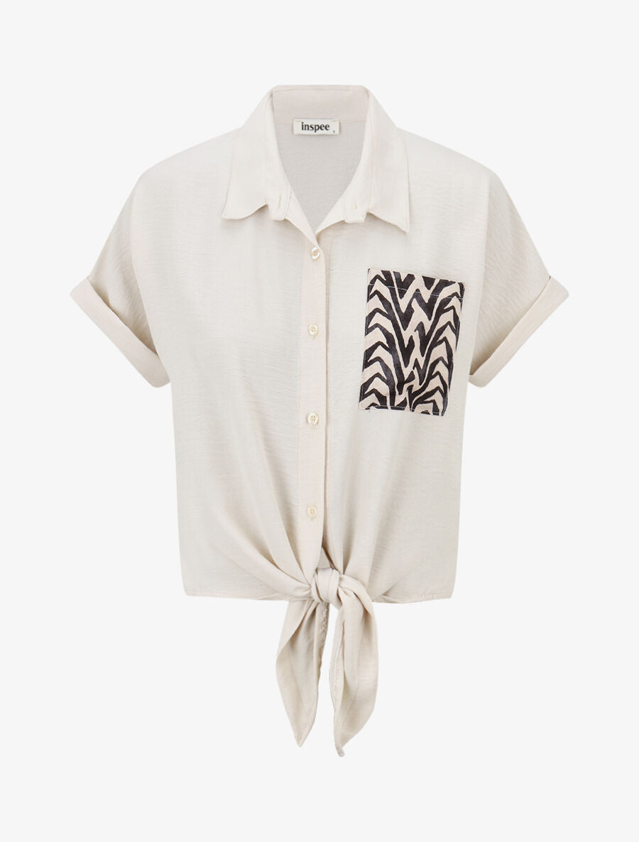 Chemise manches courtes et poche fantaisie - Beige - 4