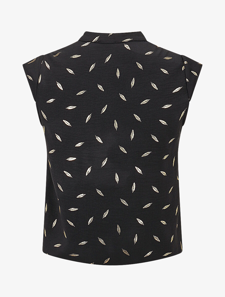 Top sans manches motif plumes dorées - Noir - 2