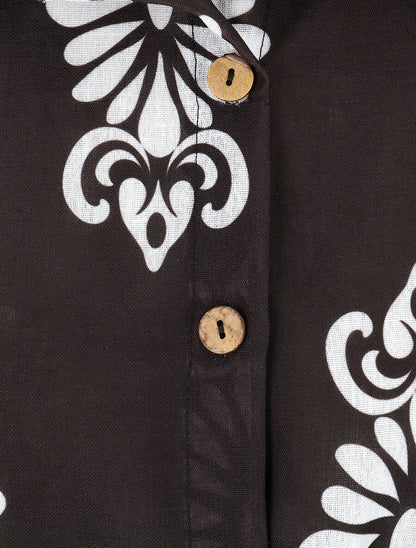 Chemise manches rabattables et motif arabesque - Noir - 3