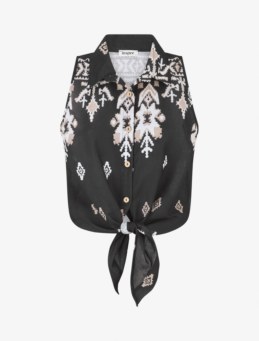 Chemise sans manches imprimé graphique - Noir - 1