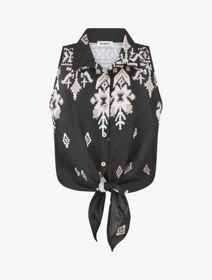 Chemise sans manches imprimé graphique - Noir - 1