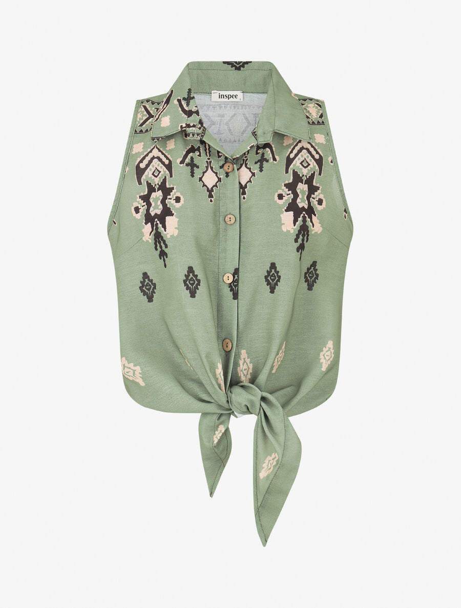 Chemise sans manches imprimé graphique - Kaki - 1