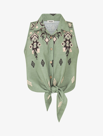 Chemise sans manches imprimé graphique - Kaki - 1