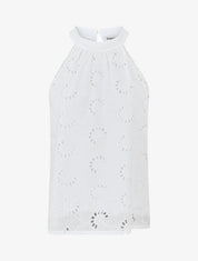 Top sans manches en broderie anglaise col américain - Blanc - 4
