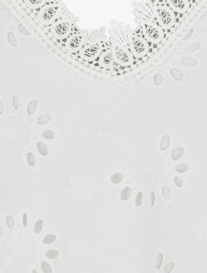 Caraco droit style broderie anglaise - Blanc - 3