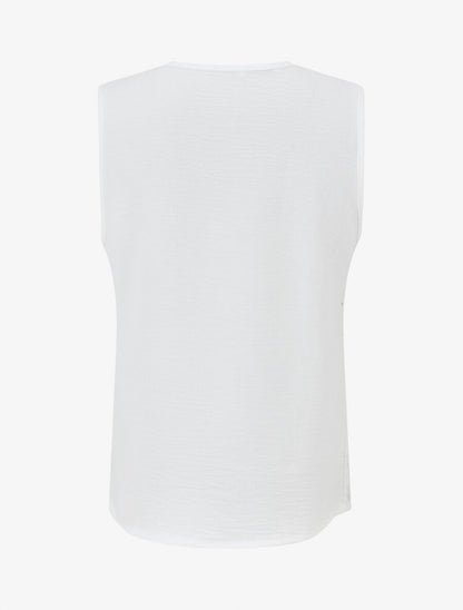 Top uni brodé sans manches - Blanc - 2