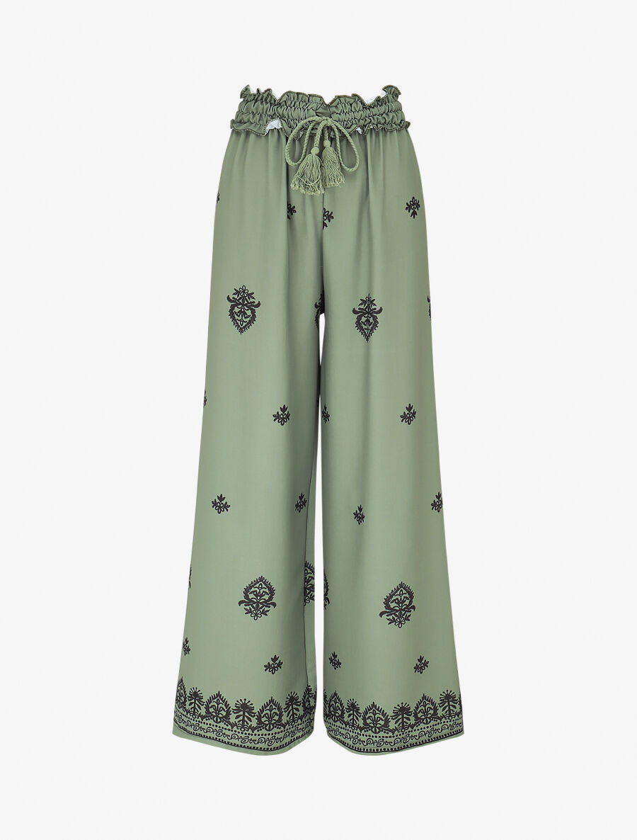 Pantalon élastiqué à imprimé fantaisie et mosaïque - Kaki - 4