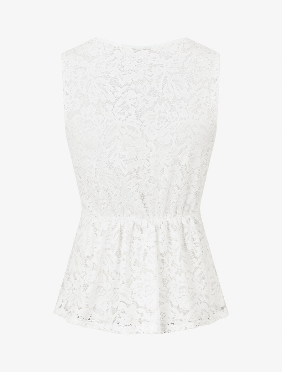 Top ajusté sans manches en dentelle - Blanc - 2