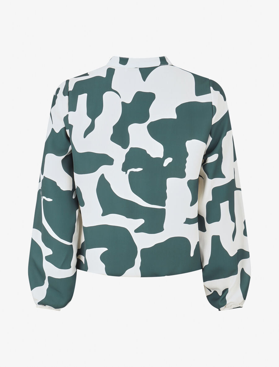 Blouse manches longues imprimé graphique - Vert foncé - 2