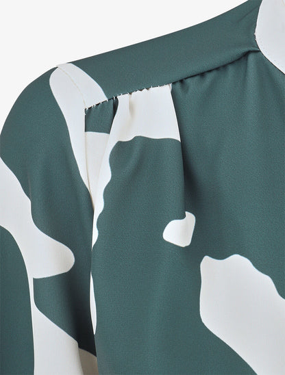 Blouse manches longues imprimé graphique - Vert foncé - 3