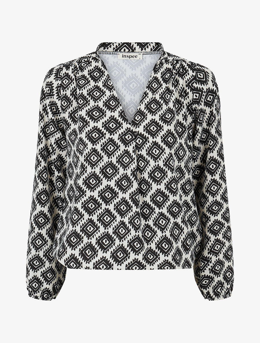 Blouse manches longues imprimé ikat - Noir - 1