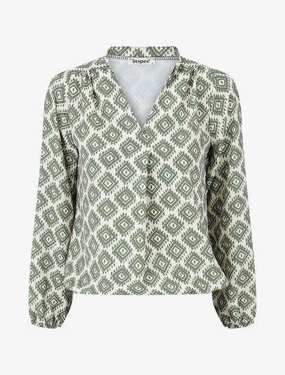 Blouse manches longues imprimé ikat - Kaki - 4
