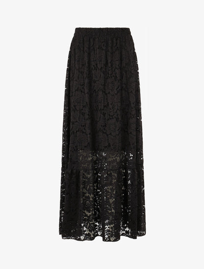 Jupe longue unie en dentelle - Noir - 1