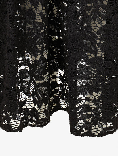 Jupe longue unie en dentelle - Noir - 3