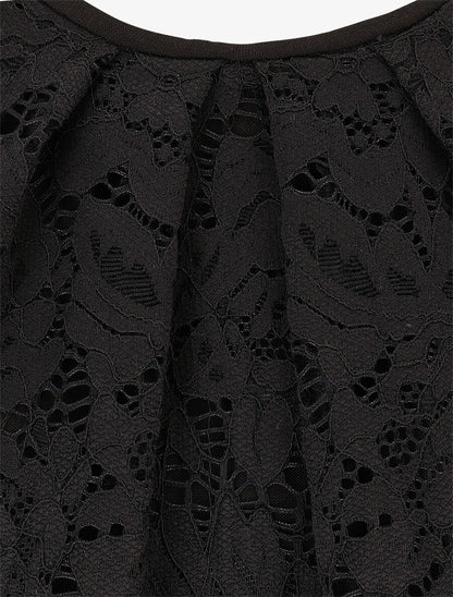Top en dentelle à manches courtes - Noir - 3