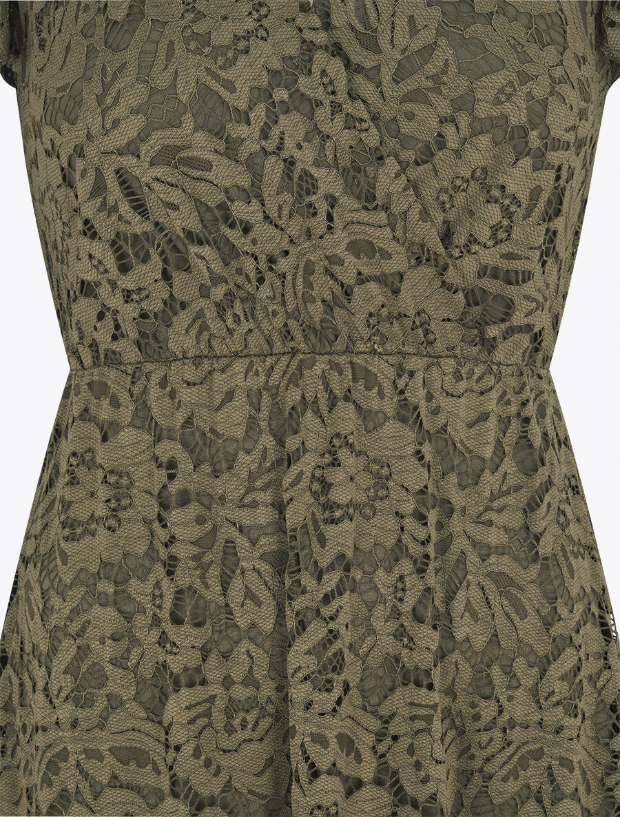 Robe mi-longue en dentelle - Kaki - 3