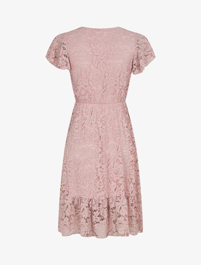 Robe mi-longue en dentelle - Rose - 2