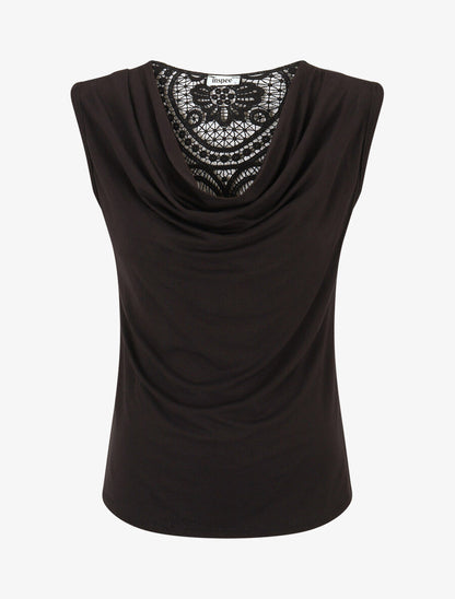 Top sans manches col bénitier et dos en dentelle - Noir - 1