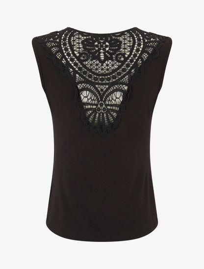 Top sans manches col bénitier et dos en dentelle - Noir - 2