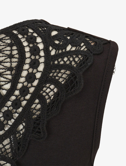 Top sans manches col bénitier et dos en dentelle - Noir - 3