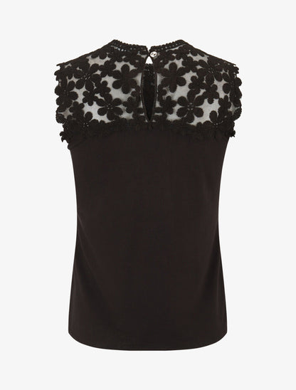 Top sans manches col rond en dentelle - Noir - 2