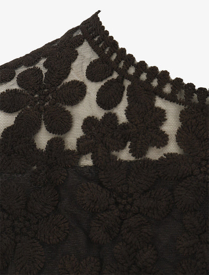 Top sans manches col rond en dentelle - Noir - 3