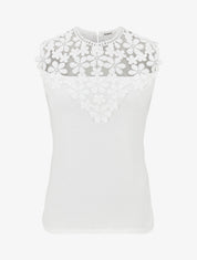 Top sans manches col rond en dentelle - Blanc - 1