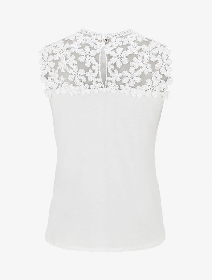 Top sans manches col rond en dentelle - Blanc - 2