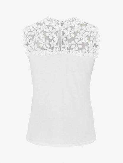 Top sans manches col rond en dentelle - Blanc - 2