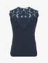 Top sans manches col rond en dentelle - Marine - 4