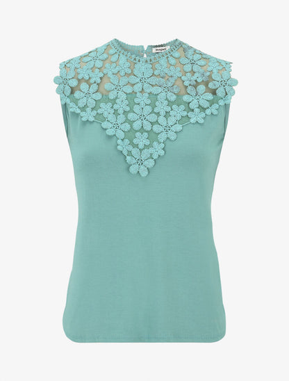 Top sans manches col rond en dentelle - Vert d&