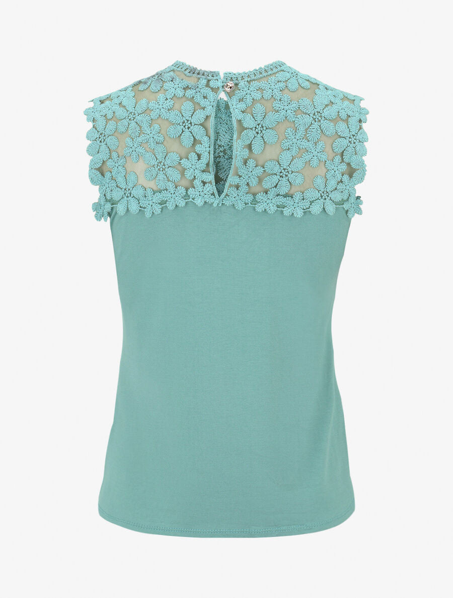 Top sans manches col rond en dentelle - Vert d&