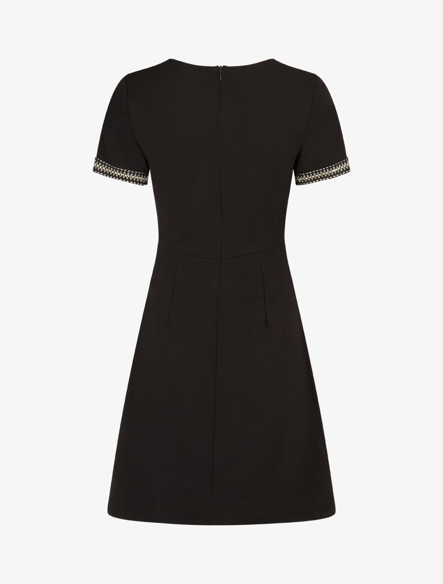 Robe ajustée à broderie dorée - Noir - 2