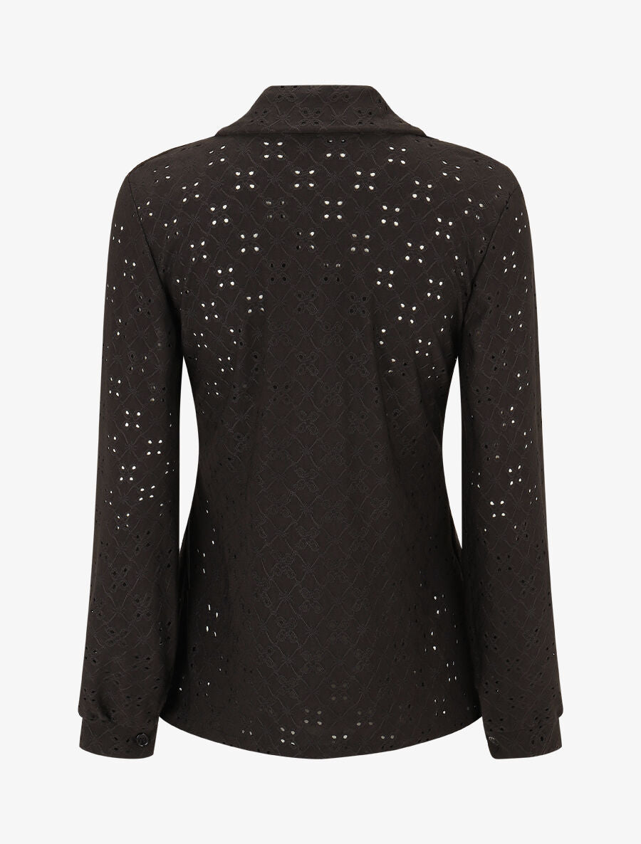 Chemise ajourée à manches longues - Noir - 2
