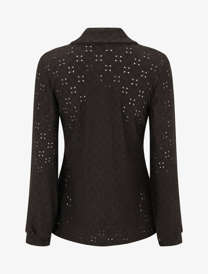 Chemise ajourée à manches longues - Noir - 2