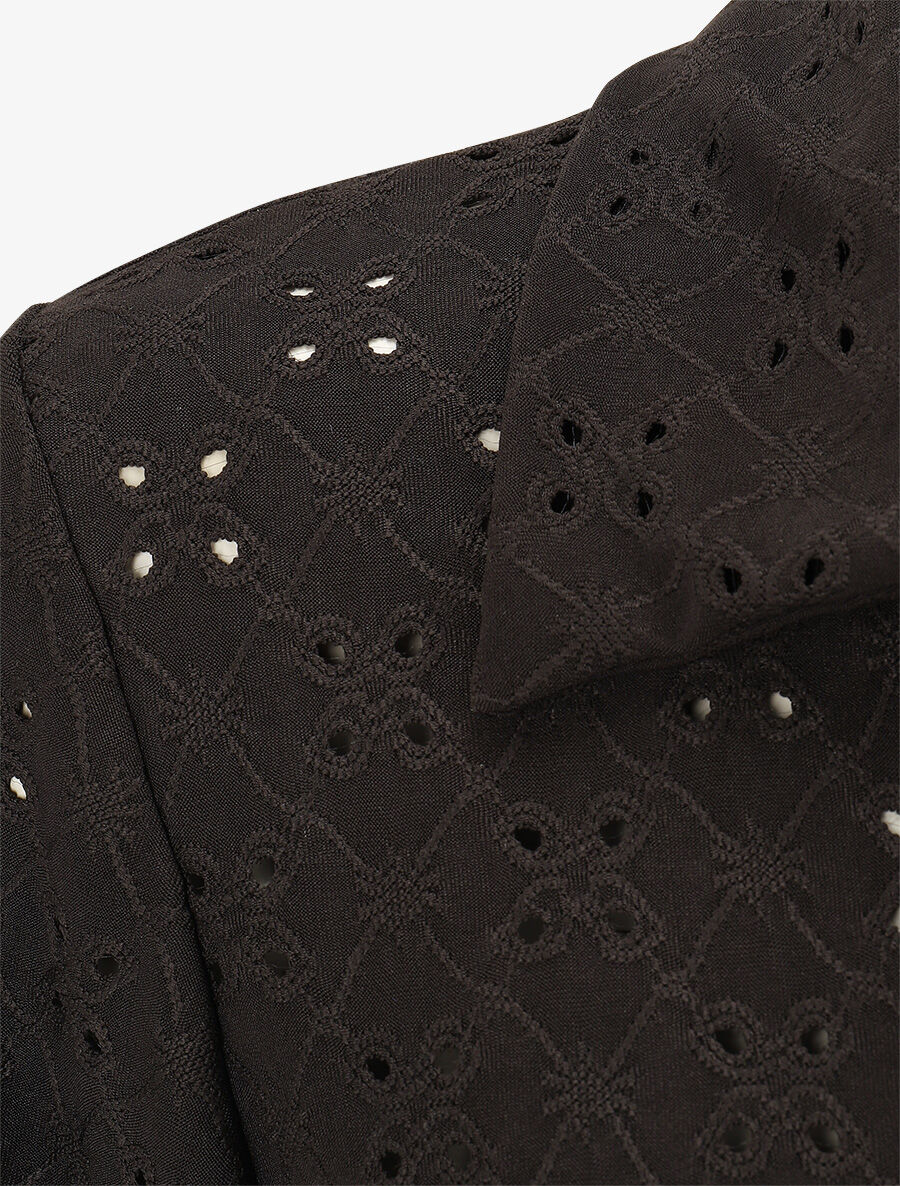 Chemise ajourée à manches longues - Noir - 3