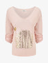 Pull fin à flocage irisé et manches retroussables - Rose - 4