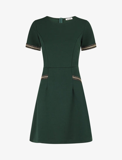 Robe ajustée à broderie dorée - Vert bouteille - 1