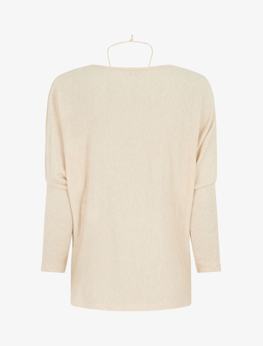 Pull fin manches longues à col bénitier - Beige - 2