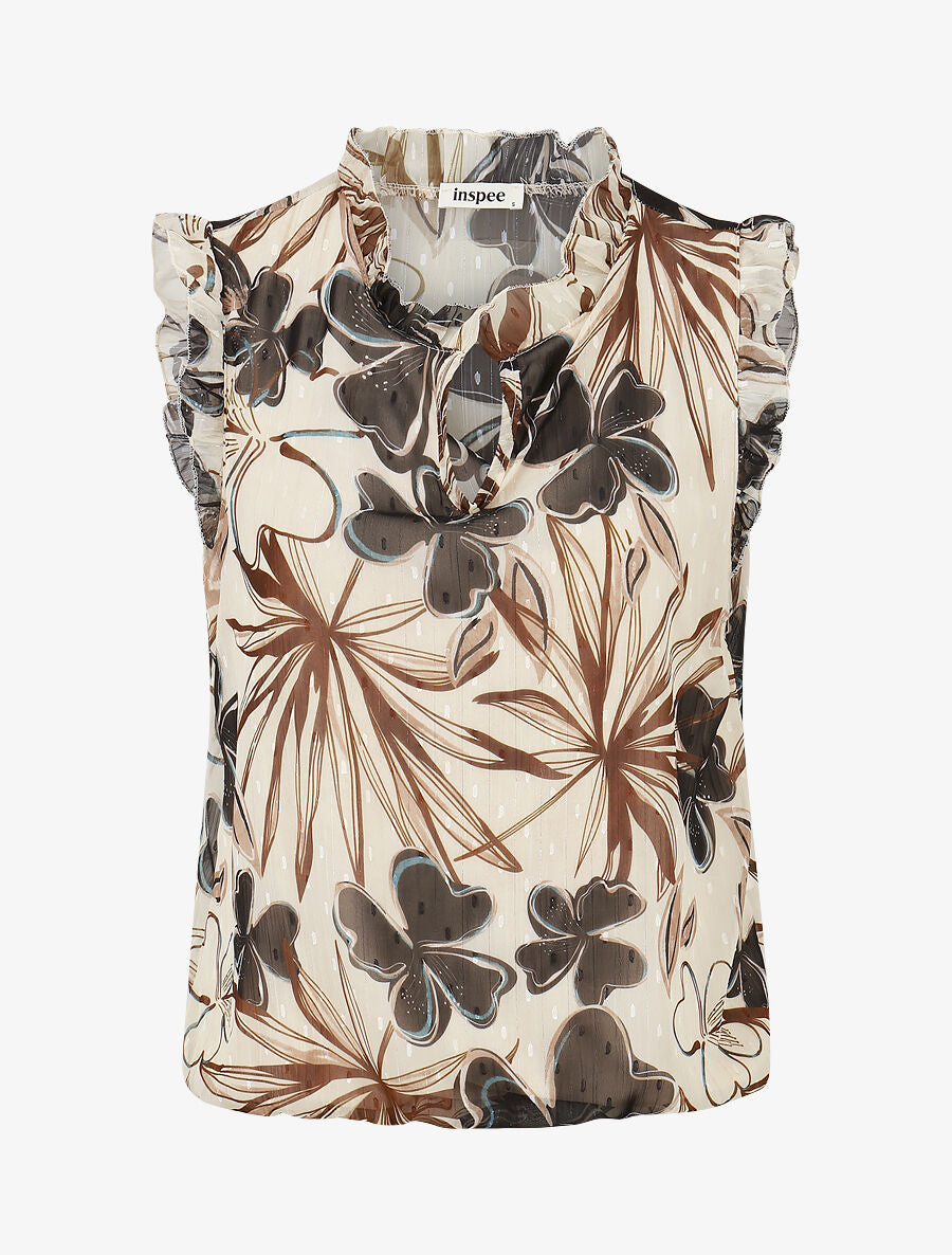 Top sans manches irisé imprimé fleuri - Noir - 4