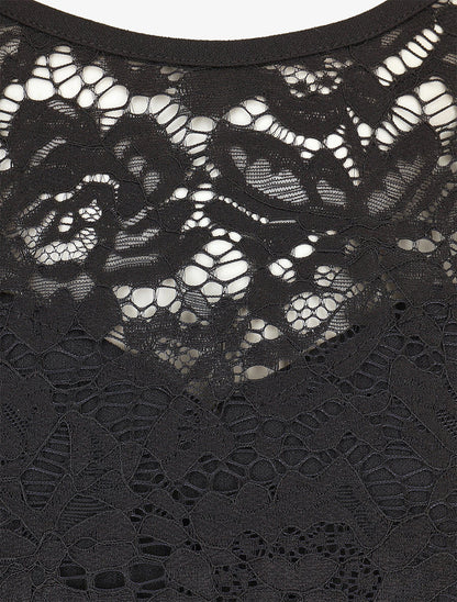 Robe portefeuille à buste dentelle - Noir - 3