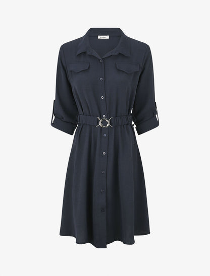Robe chemise courte coupe droite - Marine - 1
