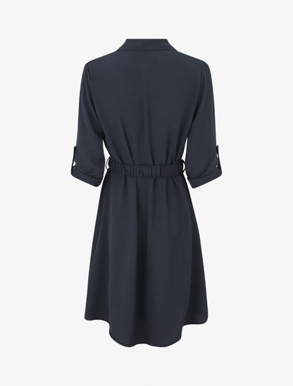 Robe chemise courte coupe droite - Marine - 2